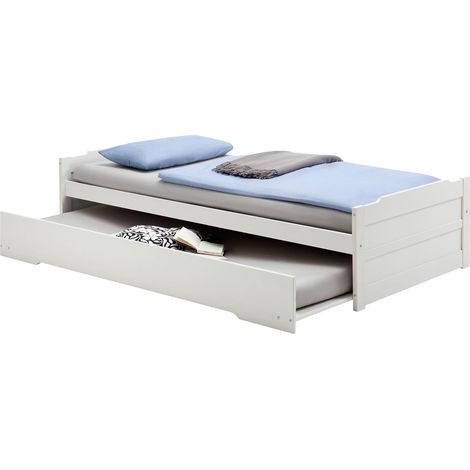 Idimex – Lit escamotable blanc 90x190 cm – Tiroir-lit intégré – Hauteur pan de lit 34 cm – Adapté aux sommiers roulés — photo 1