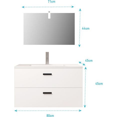 meuble salle de bains 80 cm 2 tiroirs blanc avec vasque blanche, miroir et applique led - box led — photo 5