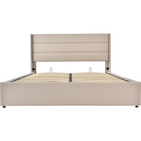 Lit coffre 160 x 200 cm,lit 160 x 200 avec sommier,lit double capitonné avec rangement,lit 2 personnes avec sommier à lattes en bois,lit double en lin beige — photo 4