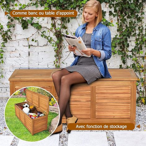 Goplus – Coffre de jardin en bois d'acacia certifié FSC 120x45x45cm – Boîte de rangement avec couvercle et capacité 150kg – Idéal pour outils et coussins - FSC-120x45x45CM- — photo 4