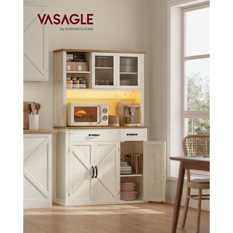 Vasagle – Meuble de rangement avec lumières – Placard de cuisine avec multiprise intégrée – Étagères réglables – 39,5 x 106,5 x 180,6 cm – Blanc rustique et marron miel — photo 2