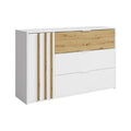 2026 Buffet moderne blanc et chêne 3 tiroirs + 1 porte – 150×95×40 cm, design scandinave, rangement salon/chambre