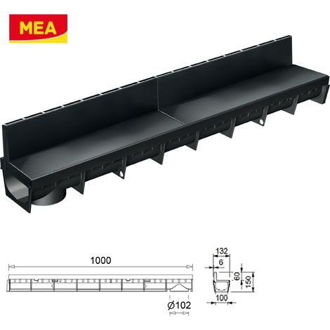 MEA – Pack de 6 caniveaux extérieurs A15 avec grille à fente en PP recyclé – Largeur utile 10cm – Drainage efficace pour terrasse et piscine — photo 3
