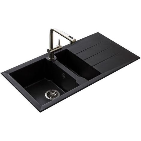 Kümbad – Évier résine noir moucheté 1 bac 1/2 – Évier à encastrer avec égouttoir réversible – Bonde incluse – Dimensions 1000x500mm — photo 4