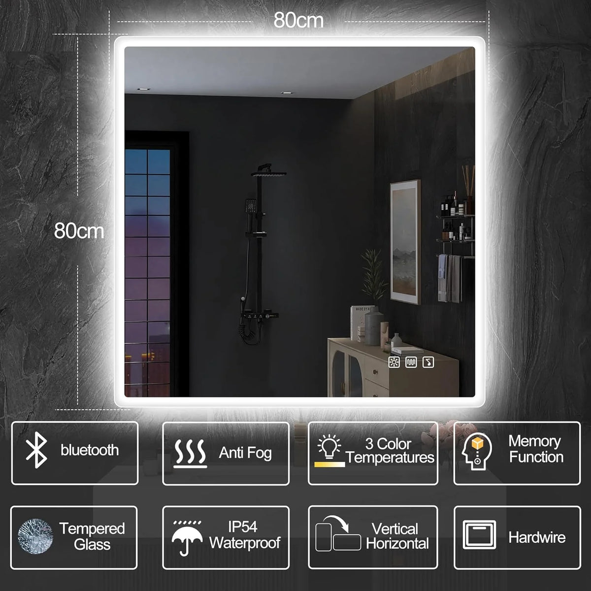 2026 Miroir de salle de bain S'bagno avec éclairage 1200 x 700 mm, IP44, LED, Bluetooth, antibuée, 3 couleurs de lumière (3 0