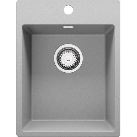 PRIMAGRAN Evier Cuisine en Granit 38x50cm, Lavabo 1 bac + Kit de Vidage, Évier à Encastrer au meuble 40cm - Riga, Gris — photo 1