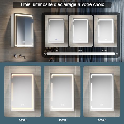 Sirhona – Miroir lumineux de salle de bain 590 x 600mm – Anti-buée avec prise rasoir – Lumières LED réglables – Double portes à fermeture progressive — photo 5