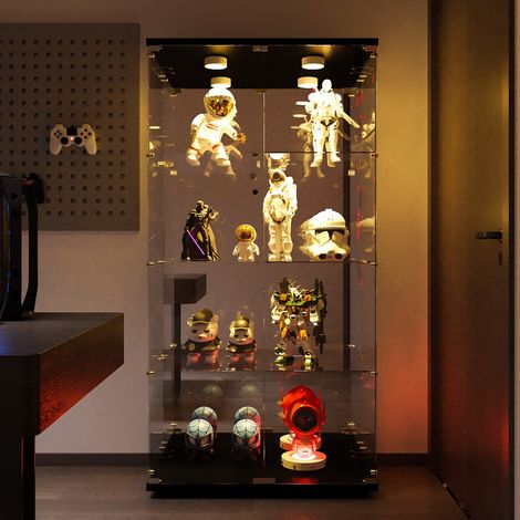 Tanant – Vitrine en verre noire autoportante avec 4 étagères et éclairage LED – Double porte en verre – Dimensions 36 x 80 x 164 cm — photo 3