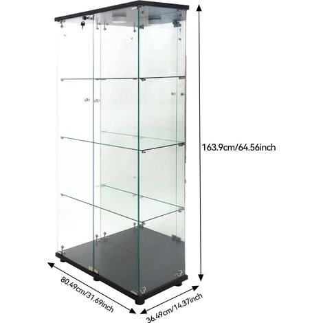 Tanant – Vitrine en verre noire autoportante avec 4 étagères et éclairage LED – Double porte en verre – Dimensions 36 x 80 x 164 cm — photo 2