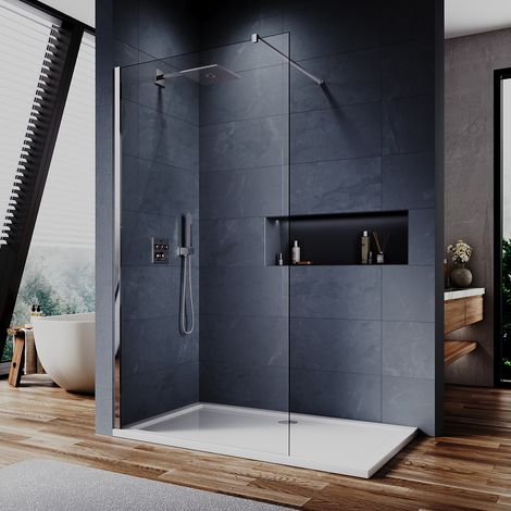 SIRHONA Porte de douche à l'italienne, Paroi de douche pour salle d'eau Panneau en verre de sécurité 6mm avec barre de support 70x200cm — photo 1