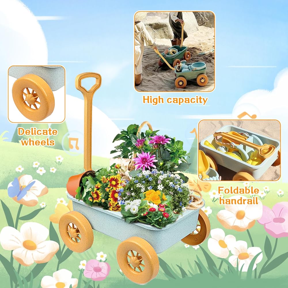 2026 Mostop Kit d'outils de jardinage pour enfants - Jouet avec brouette, pelle en métal, râteau, râteau, chariot de jardin e
