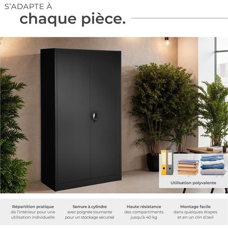 Armoire de rangement metallique en acier 180 x 80 40 cm noir — photo 3