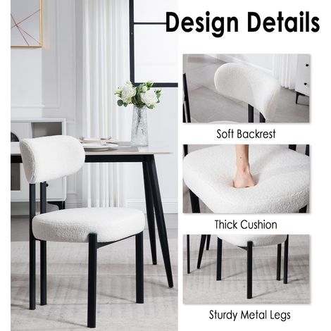 Wahson Lot de 2 chaises en fausse fourrure – Chaise salle à manger avec pieds en métal – Confortable et design moderne – Hauteur d'assise 48.25cm – Blanc — photo 5