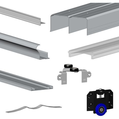 Slid'Up By Mantion – Kit coulissant SLID'UP 280 aluminium anodisé argent pour 2 portes de placard 18 mm – rail 2 m – charge max 50 kg – montage au sol — photo 1