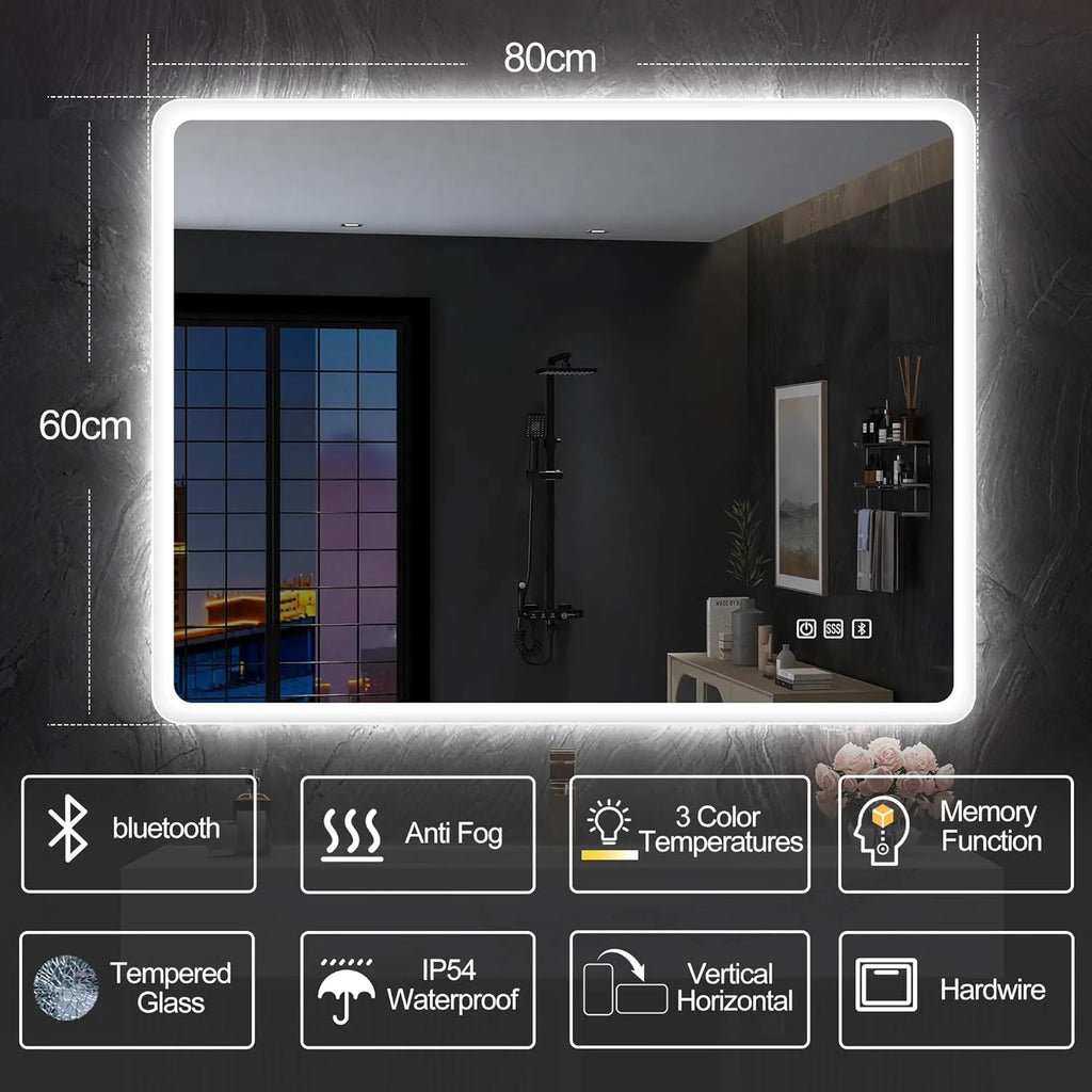 2026 Miroir de salle de bain S'bagno avec éclairage 1200 x 700 mm, IP44, LED, Bluetooth, antibuée, 3 couleurs de lumière (3 0