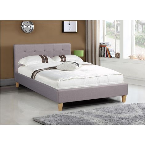 Idimex – Lit simple gris 120x190 cm – Tête de lit capitonnée – Structure en tissu polyester – Pieds en bois chêne – Sommier à lattes inclus — photo 2