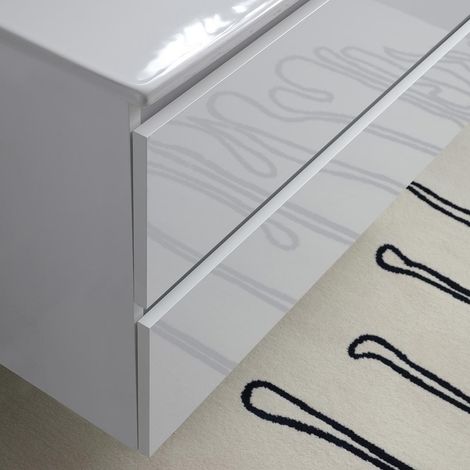 Kiamami Valentina – Meuble de salle de bain suspendu 100cm – Double tiroir blanc brillant – Lavabo en céramique intégré – Miroir avec lampe 100x60 — photo 4