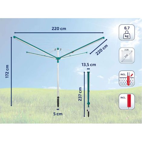 Leifheit – Séchoir parapluie Linomatic 600 Deluxe Cover – Système Easy Lift – Protection anti-salissures – Longueur de fil 60 mètres – Housse résistante aux intempéries — photo 3