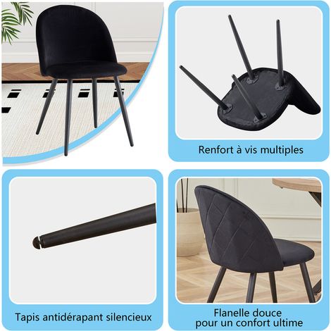 Wokaka Lot de 6 chaise de salle à manger - velours Chaise de salon Coussins Doux en Velours Assise(Noir) — photo 2