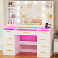 2026 ANWBROAD coiffeuse blanche avec miroir et éclairage LED 3 couleurs, plateau en verre, 9 tiroirs RGB, 4 étagères, prise i