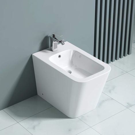 Doporro – Bidet sur pied en céramique blanc 36x55x41cm – Revêtement nano pour entretien facile – Conception sans rebords pour nettoyage rapide - ren112 — photo 1