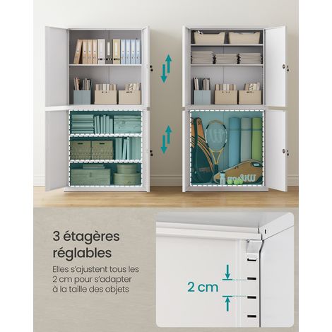 Songmics – Armoire d'atelier en métal gris 40 x 80 x 180 cm – 5 étagères réglables – 4 portes avec 2 serrures – Charge max 25 kg par niveau — photo 4