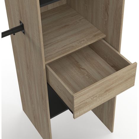 Idmarket – Dressing extensible d'angle 230 x 140 x 180 cm – Bois hêtre et noir – 4 penderies, 12 étagères, 3 tiroirs – Rideaux noirs inclus — photo 5