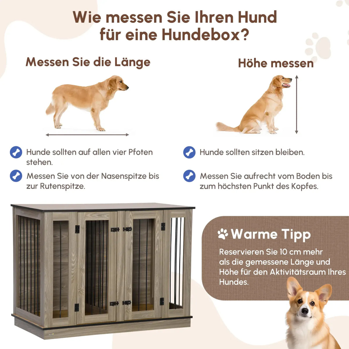 2026 PawHut Hundekäfig Beistelltisch 2-in-1 mit Trennwand verriegelbar