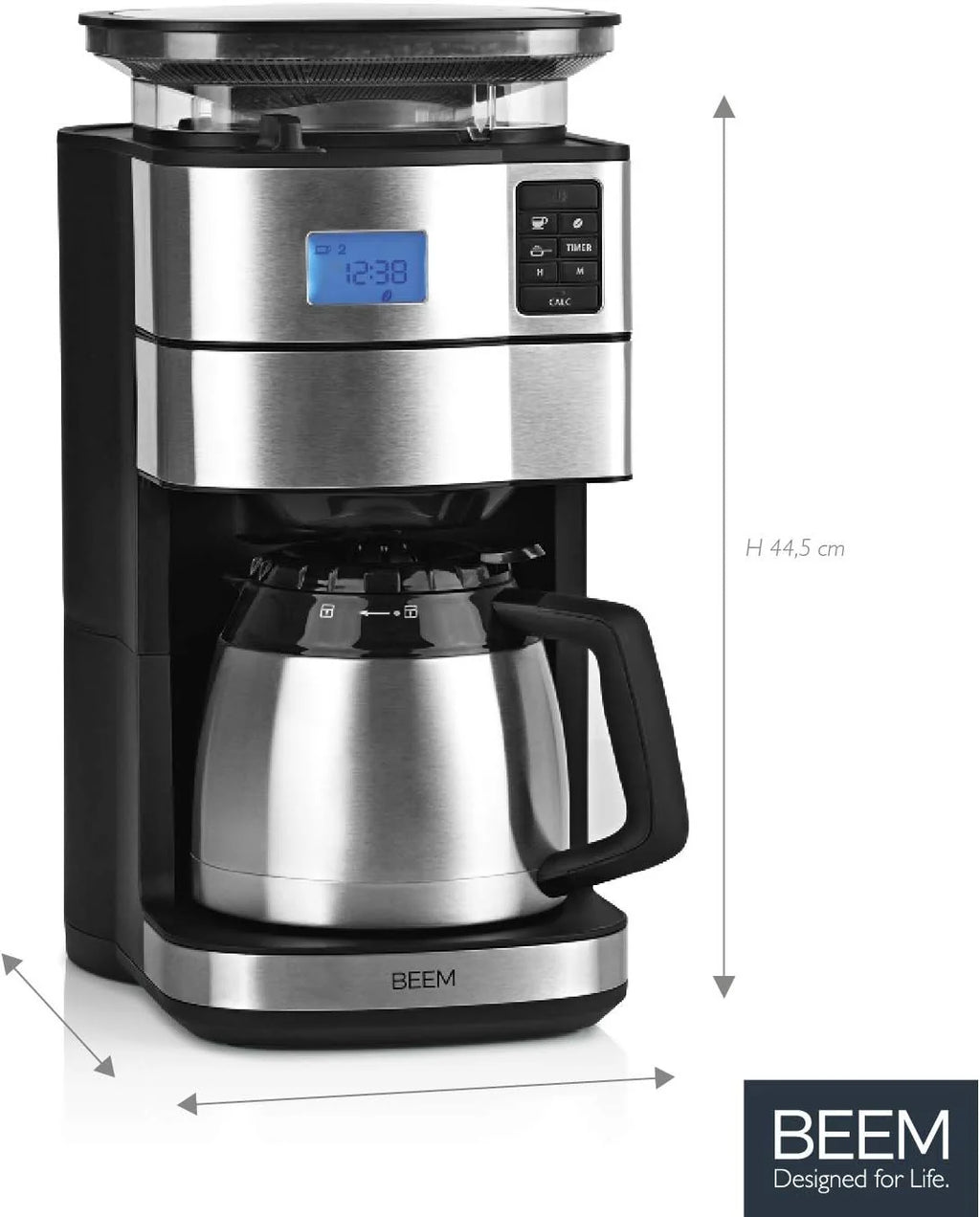 2026 BEEM FRESH-AROMA-PERFECT II Filterkaffeemaschine mit Mahlwerk - Thermo | Edelstahl | Thermokanne | 24h-Timer | 1000 W |