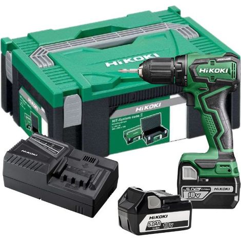 Hikoki – Perceuse-visseuse 18V avec 2 batteries 5,0Ah – Moteur sans balais – Couple 55Nm pour perçage bois et métal – Coffret de transport inclus