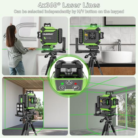Huepar – Niveau laser 4D vert auto-nivelant 16 lignes – 2 plans horizontaux et verticaux – Batterie Li-ion 6600mAh – Support magnétique intégré – Étui de transport rigide — photo 4