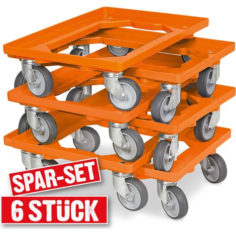 BRB Lot de 6 trottinettes de transport pour conteneurs 600 x 400 mm, capacité de charge 250 kg, orange — photo 2