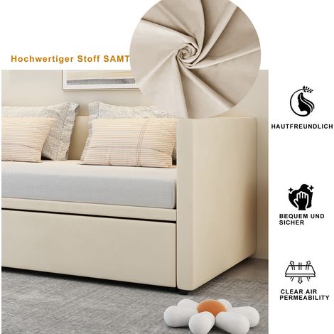 Sunfecili – Canapé-lit gigogne 90/180x200 – Lit rembourré en velours doux – Sommier à lattes – Transformable pour petits espaces — photo 3