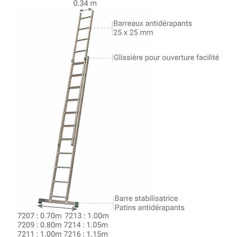 Matisère – Échelle coulissante aluminium 2 plans pour accès toiture – Longueur pliée 3.13m, dépliée 5.12m – Patins antidérapants – 7211 — photo 4