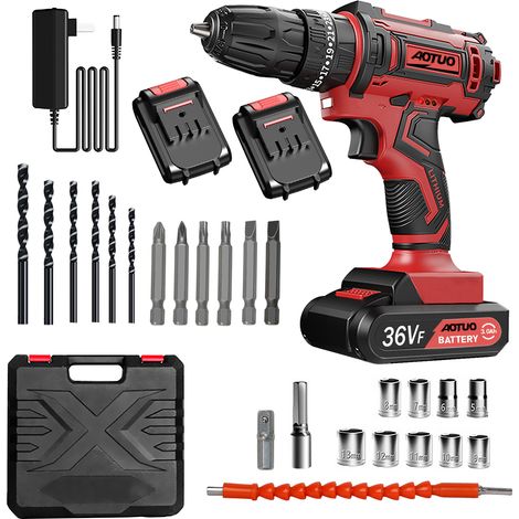 Magicfox – Perceuse-visseuse sans fil 36V avec 2 batteries 2.0Ah – Couple 40Nm pour perçage bois et métal – Mandrin 10mm – 2 vitesses - FIL 40 N