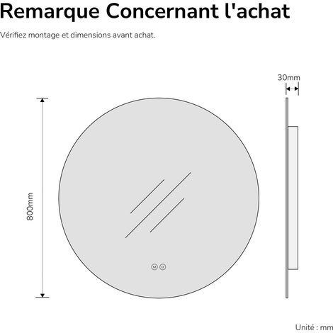 EMKE Miroir de salle de bain rond LED avec rétro-éclairage sans cadre Interrupteur tactile - Diamètre 80cm  Lumière Blanche Froide/Chaude/Neutre — photo 5