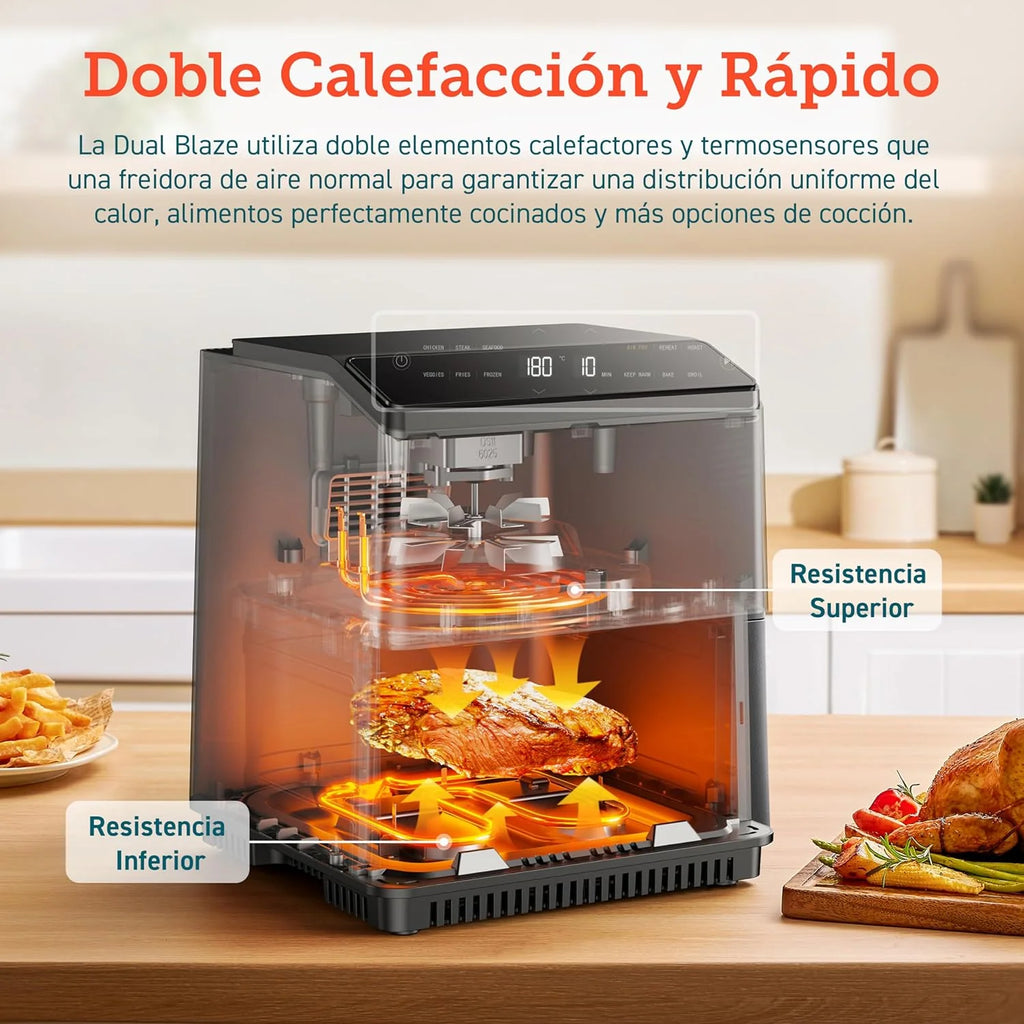 2026 Friteuse à air sans huile COSORI 6,4 L, double chauffage, sans remuer ni préchauffer, avec recettes en espagnol et 12 pr