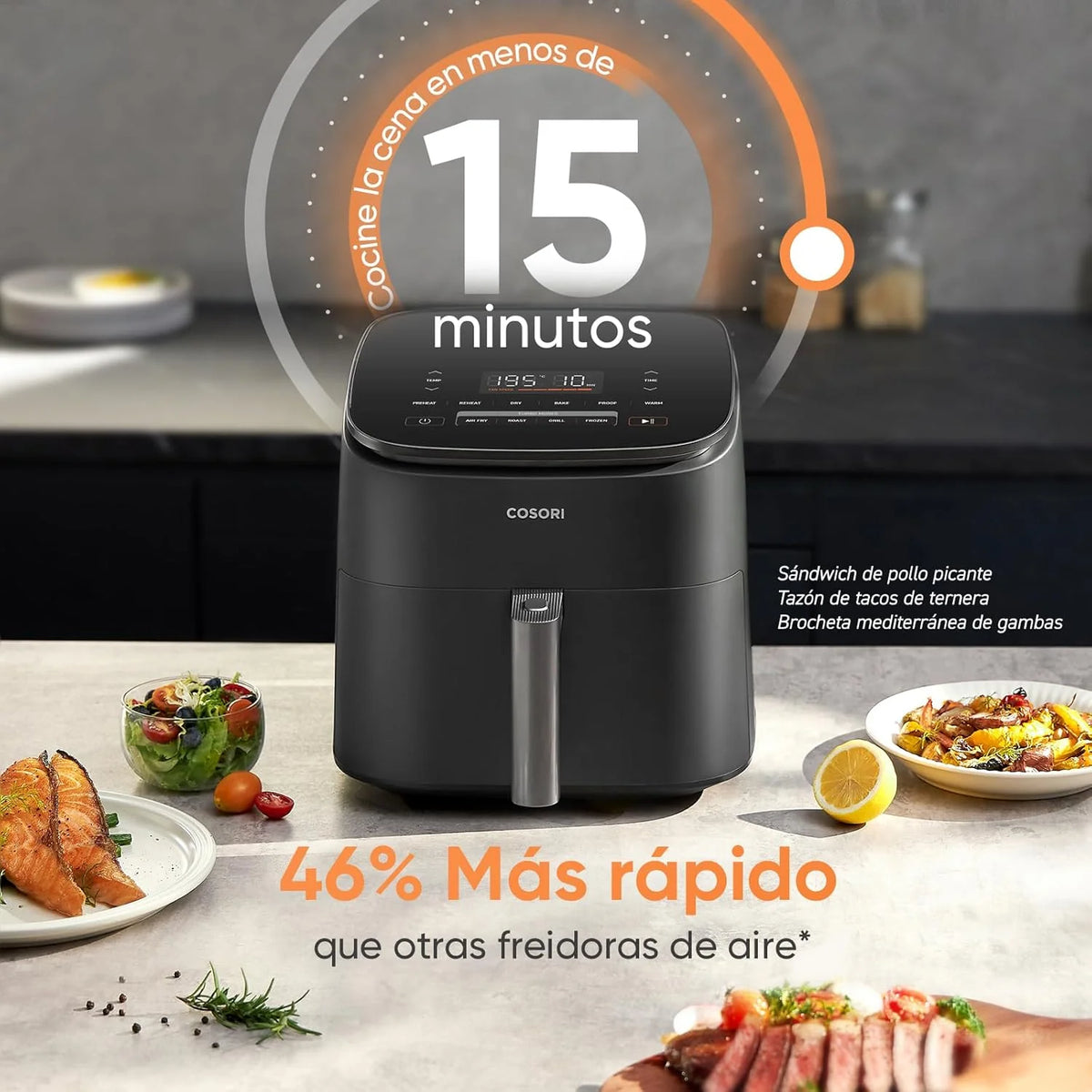 2026 Friteuse à air chaud Cosori Turbo Blaze 6L, intérieur en métal véritable, moteur CC exclusif, 46 % plus rapide, température de 30 °C à 230 °C, idéale pour rôtir les viandes, programmes de cuisson complets, silencieuse (27 dB).