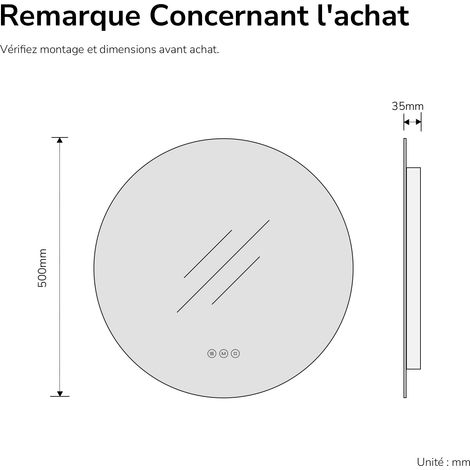 EMKE Miroir lumineux salle de bain rond diamètre 50cm, Miroir LED rétro-éclairage avec Interrupteur Tactile, Anti-buée, Miroir avec éclairage Lumière Blanche Froide/Neutre/Chaude — photo 5