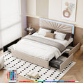 Dans Les Nuages – Lit double capitonné 160x200 cm – Tissu lin beige – Éclairage LED télécommandé – 4 tiroirs de rangement – Style scandinave moderne — photo 1