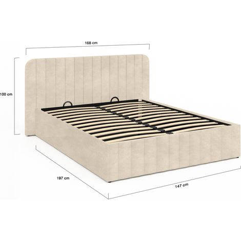 Idmarket – Lit coffre double 140 x 190 cm – Tête de lit capitonnée velours beige – Sommier métal 24 lattes – Grand coffre de rangement — photo 5