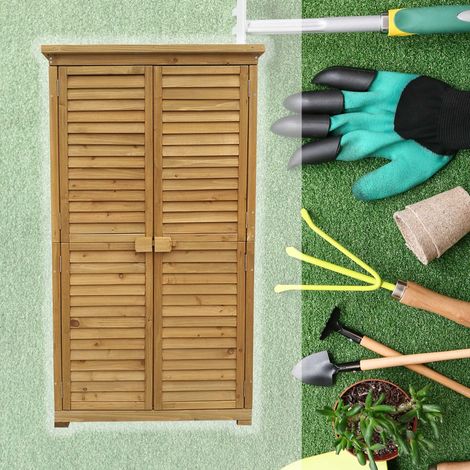 Wiltec Armoire de jardin avec Portes en lamelles – 870 x 465 x 1600 mm – en Bois d'épicéa avec toit bitumé – Jardinage Rangement Outils — photo 2