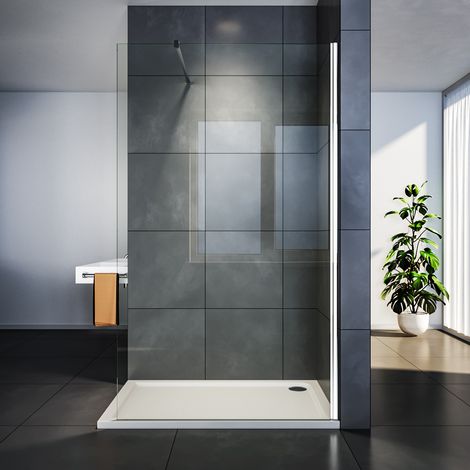 SIRHONA Paroi de douche à l’italienne en verre anticalcaire transparent 8mm avec barre de stabilisation 100 cm découpable 100 x 200 cm — photo 1