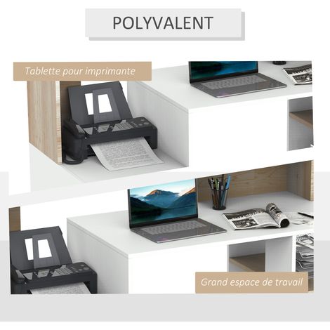 Homcom – Bureau droit MDF 137x55x92cm avec 2 tiroirs et 3 étagères – Surface lisse pour nettoyage facile – Style moderne — photo 3