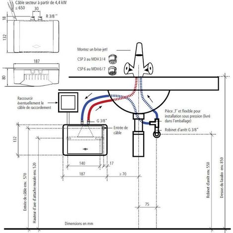 Clage – Chauffe-eau instantané 4.4kW – Débit max 2.5L/min – Pour espaces confinés – Commande hydraulique MBH — photo 3