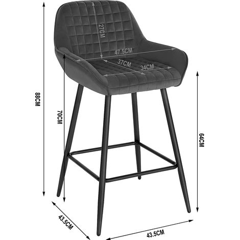 Woltu – Lot de 4 tabourets de bar – Hauteur d'assise 64 cm – Siège en velours gris foncé – Cadre en métal stable – Pour cuisine ou bar — photo 4
