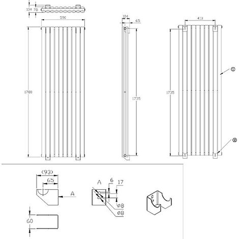 Hudson Reed – Radiateur vertical anthracite 178 x 59cm – Puissance 2335W – Chauffe rapide – Acier léger et durable – Pour chauffage central — photo 5