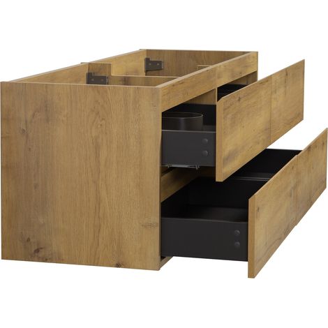 Badplaats – Meuble sous vasque suspendu 140 x 48 x 50 cm – Chêne – 4 tiroirs softclose sans poignée – Kit de fixation inclus — photo 4