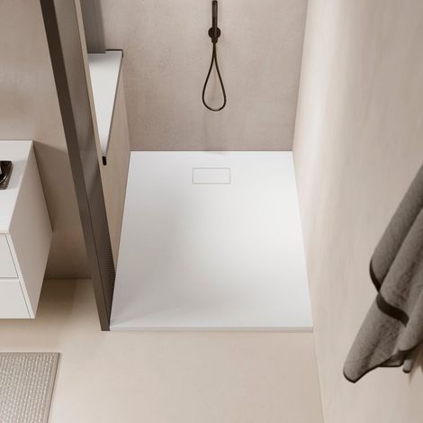 Receveur de douche 80 x 140 cm extra plat blanc PIATTO en SoliCast® – Surface ardoisée — photo 1