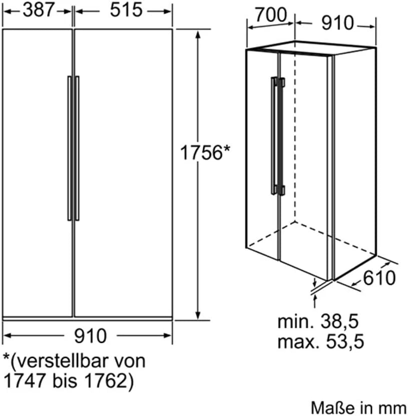 2026 Bosch KAN62A75 Side by Side/A++ / réfrigérateur : 385 L/congélateur : 219 L / 0. [Classe énergétique A++]